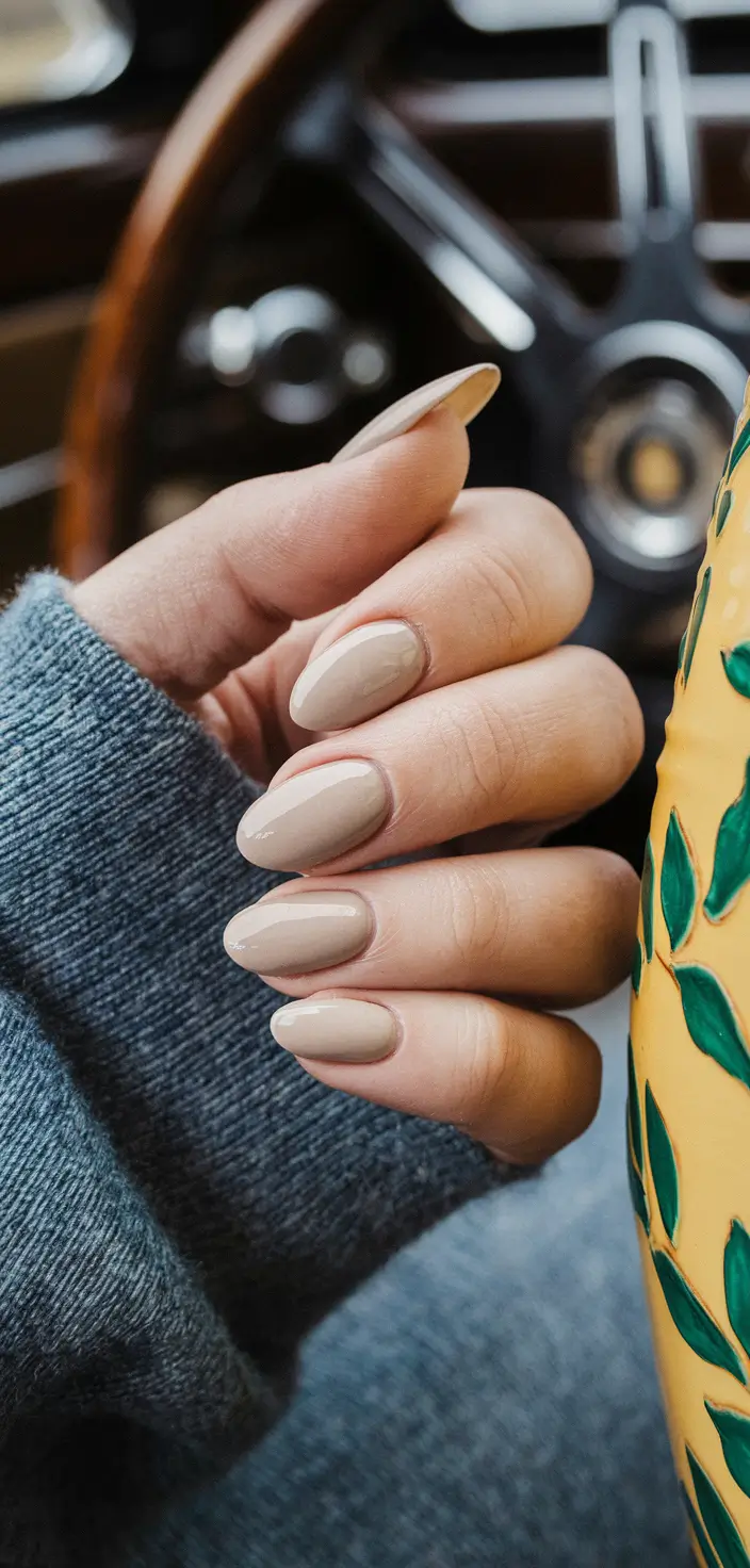 round fall nails 2025 Warm Taupe Minimalism