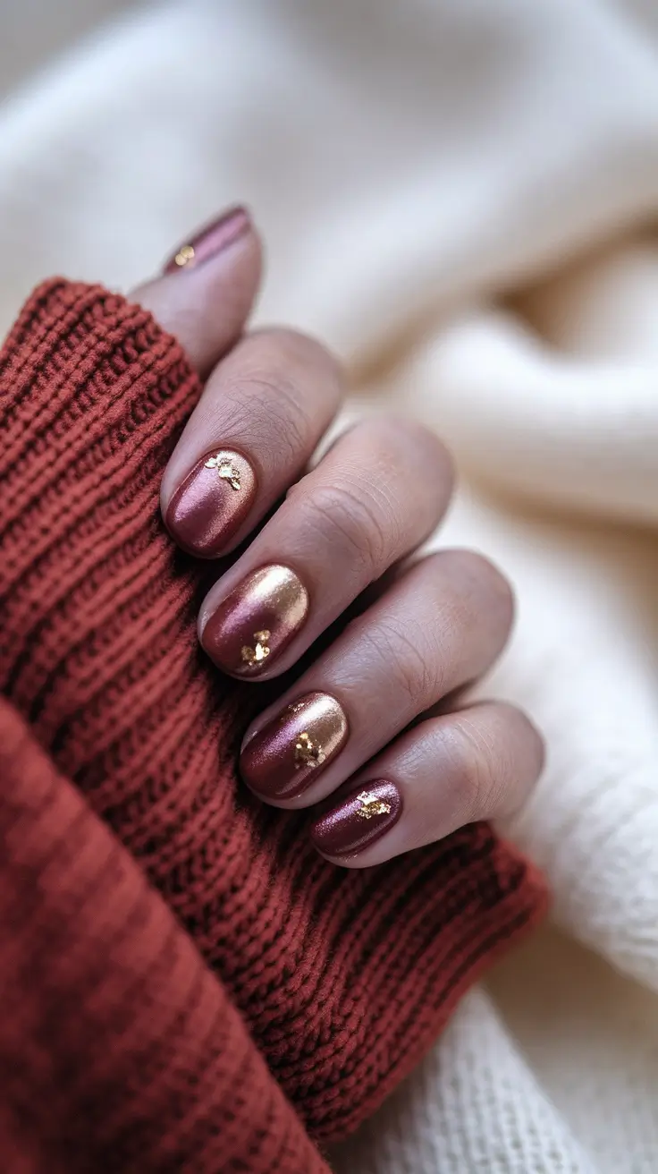 round fall nails red Molten Copper & Garnet Shimmer