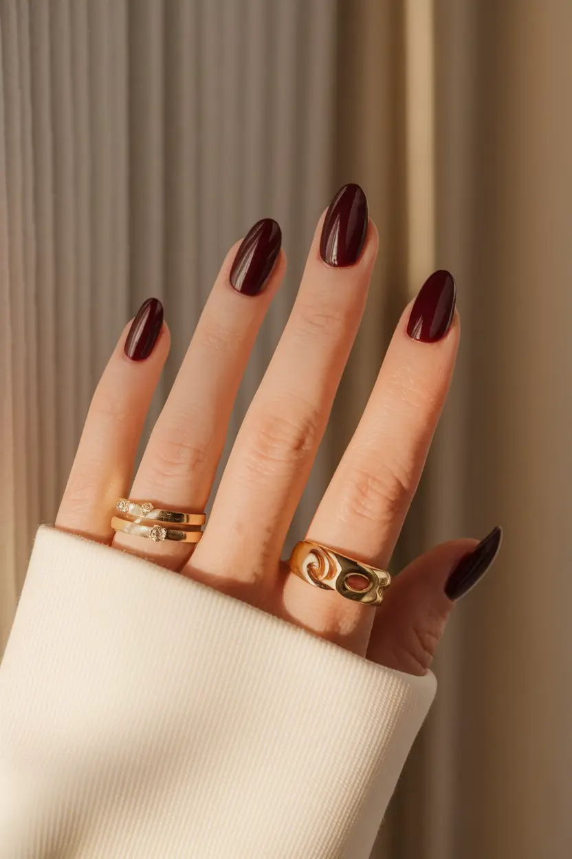 round fall nails 2025 Deep Merlot Elegance