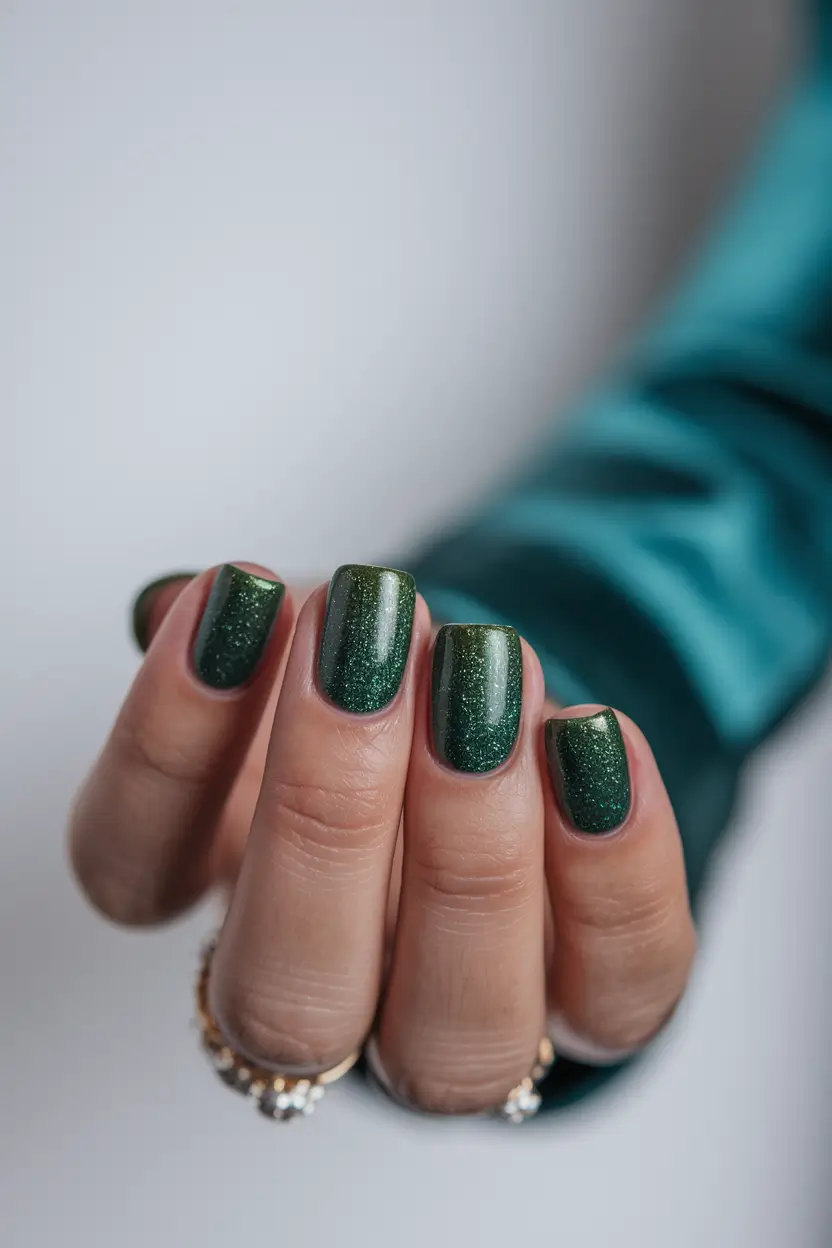 short fall nails trends 2025 – Emerald Stardust Squares