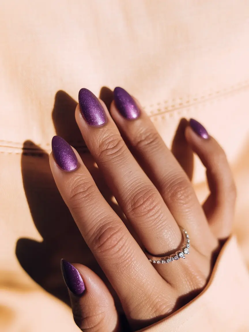 short fall nails trends 2025 – Mulberry Moonlight Short Almond