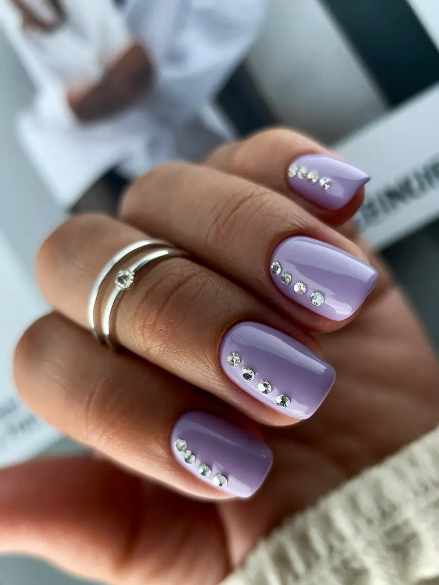 simple fall nails autumn Lavender Shine with Crystal Accents