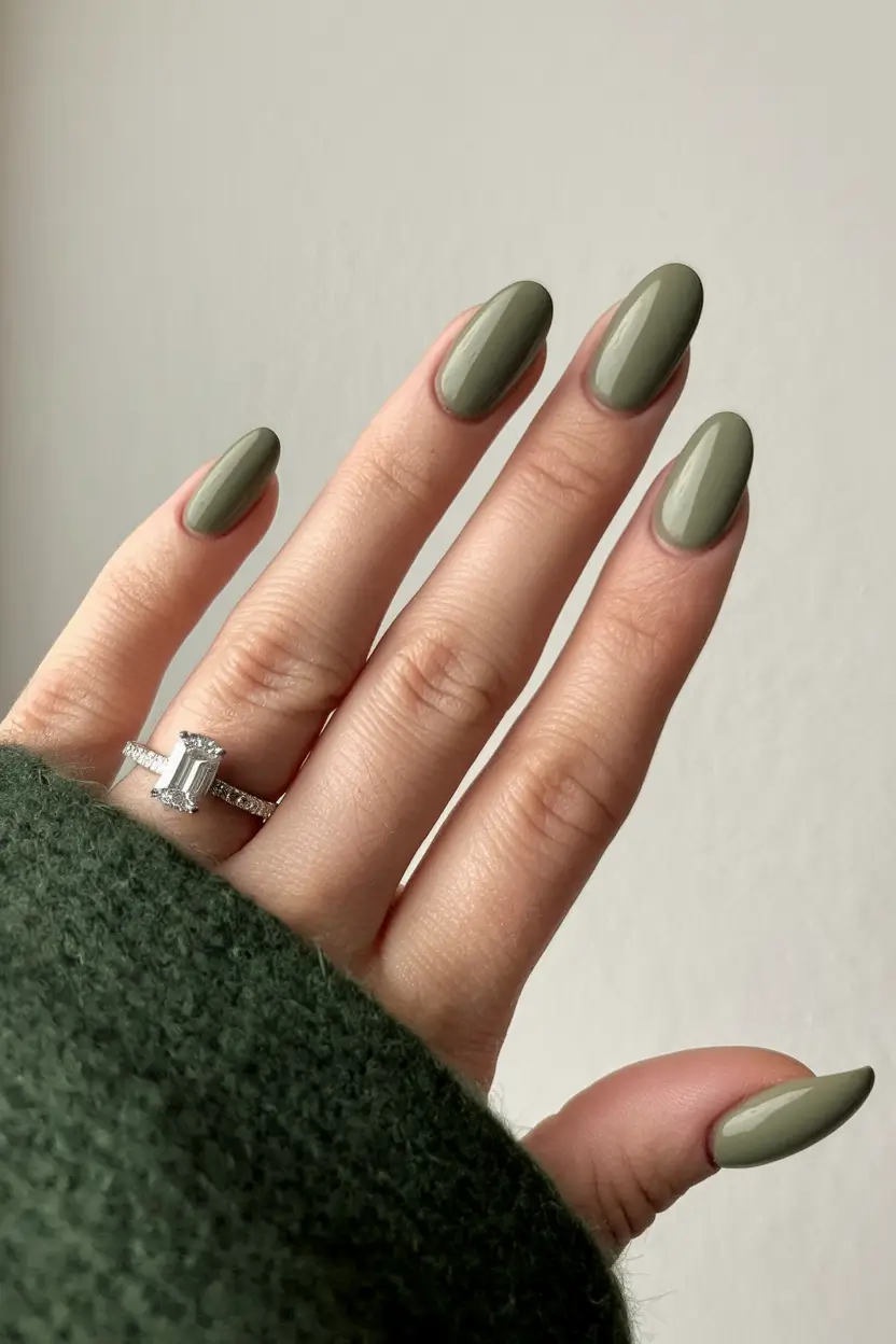 simple fall nails autumn Olive Green Minimalist Chic