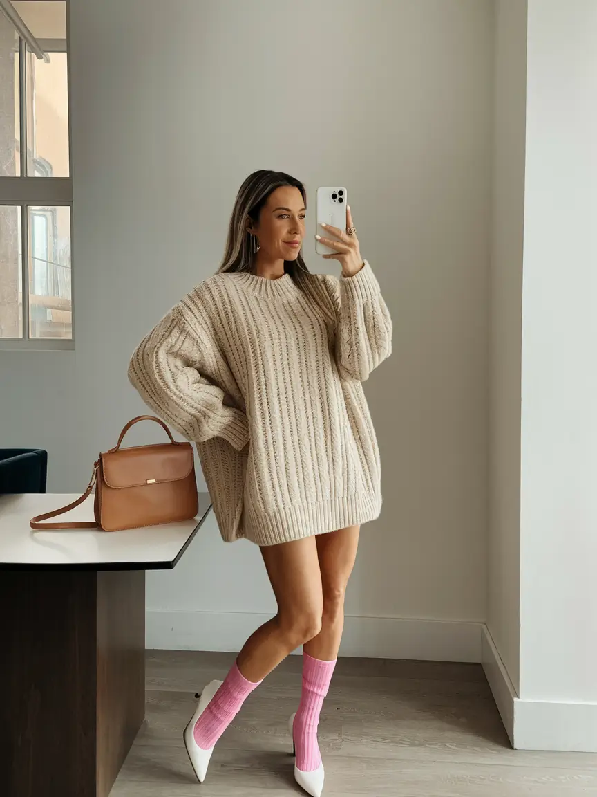 fall sweater outfits 2025 Oversized Knit, No Pants Needed