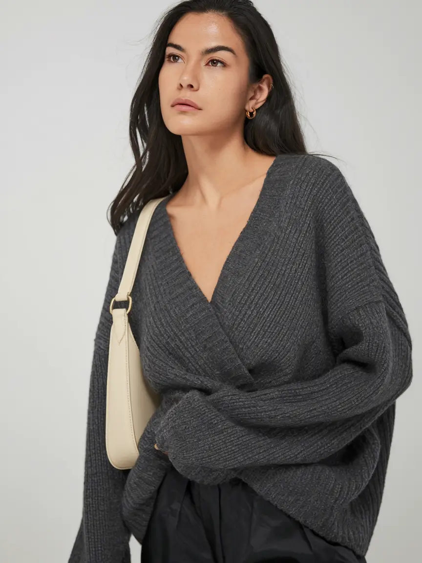 fall sweater outfits 2025 Minimalist Wrap & Effortless Charcoal