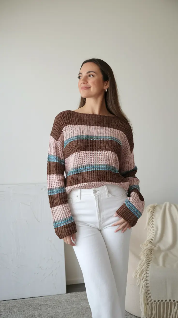 fall sweater outfits 2025 Striped Nostalgia in Earthy Tones