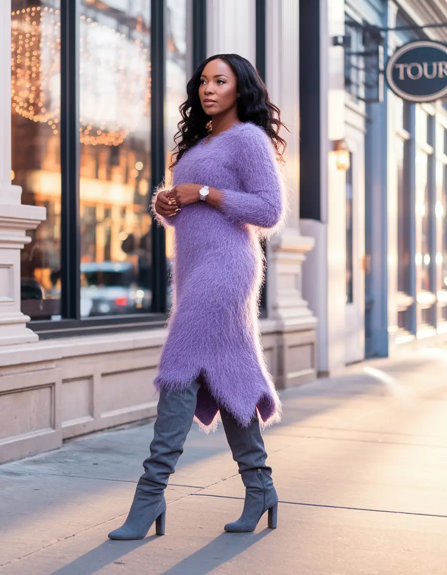 fall outfits black women 2025 Soft Lavender and Slouchy Suede