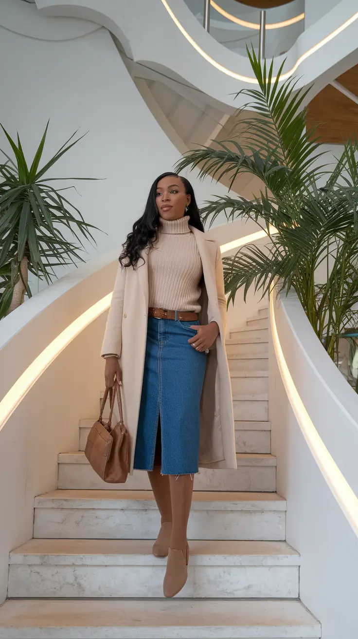 fall outfits black women skirt Elevated Neutrals with a Denim Twist