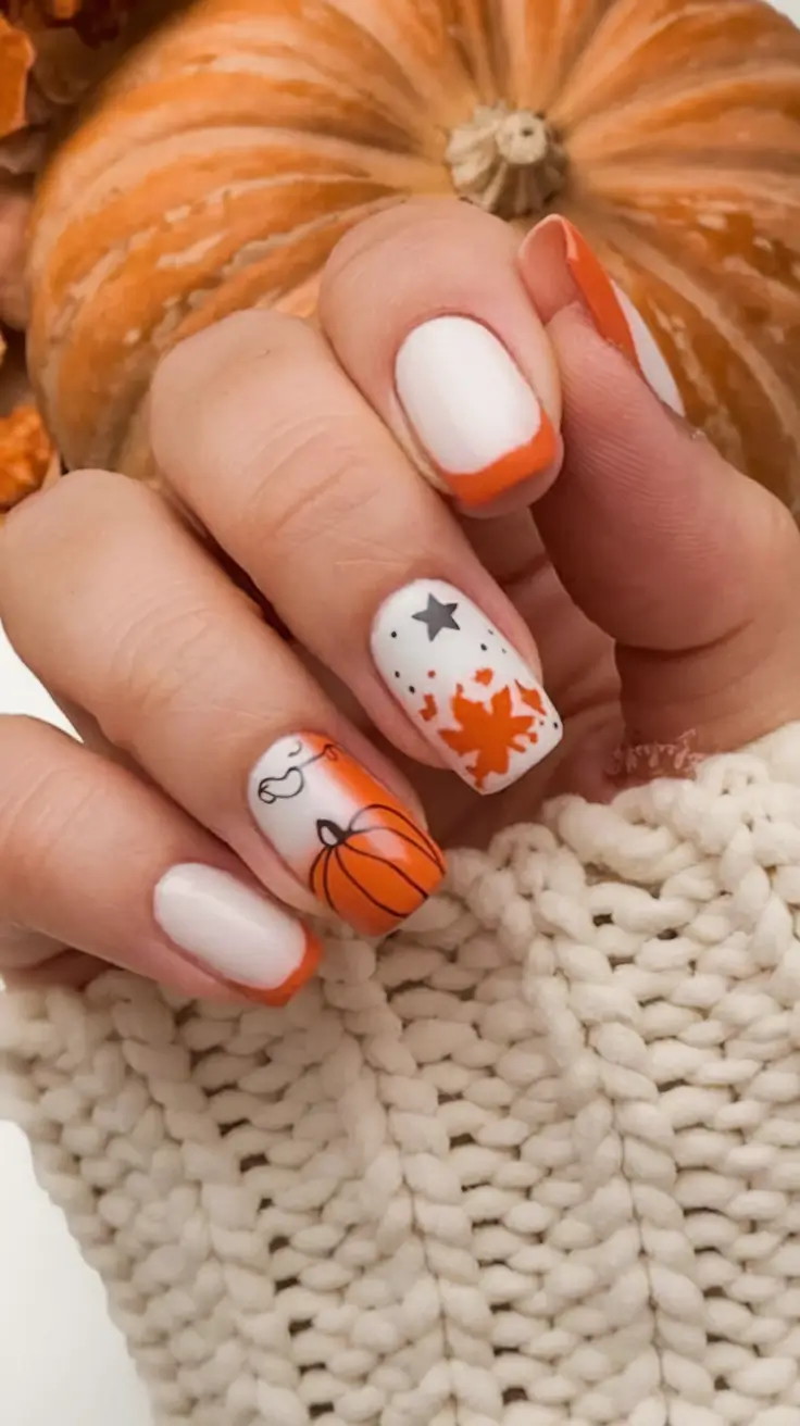 2026 Festive Pumpkin French Tips