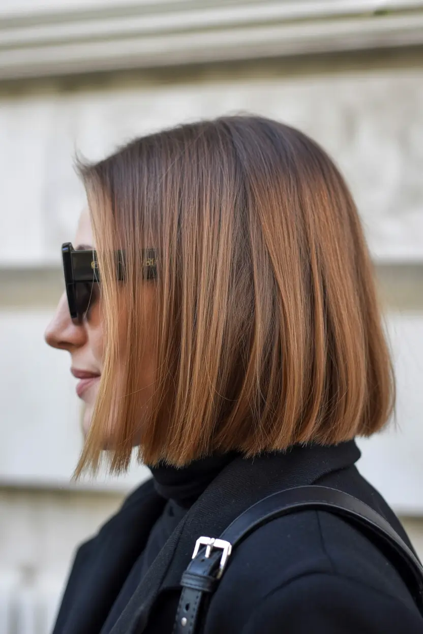 Brunette Hair Color Ideas Winter 2025-2026 Warm Brunette Bob with Caramel Balayage