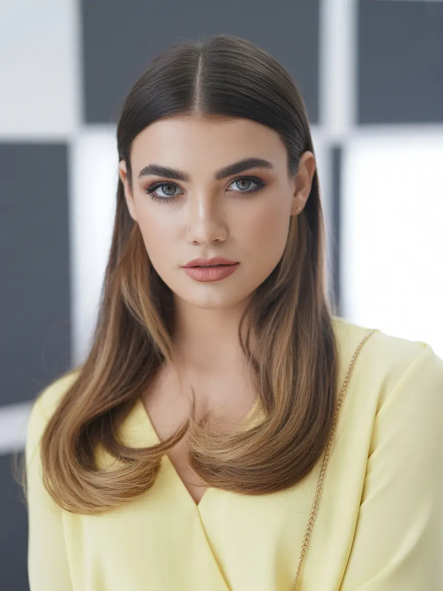 Brunette Hair Color Ideas Winter 2025-2026 Sleek Brunette with Flipped Ends
