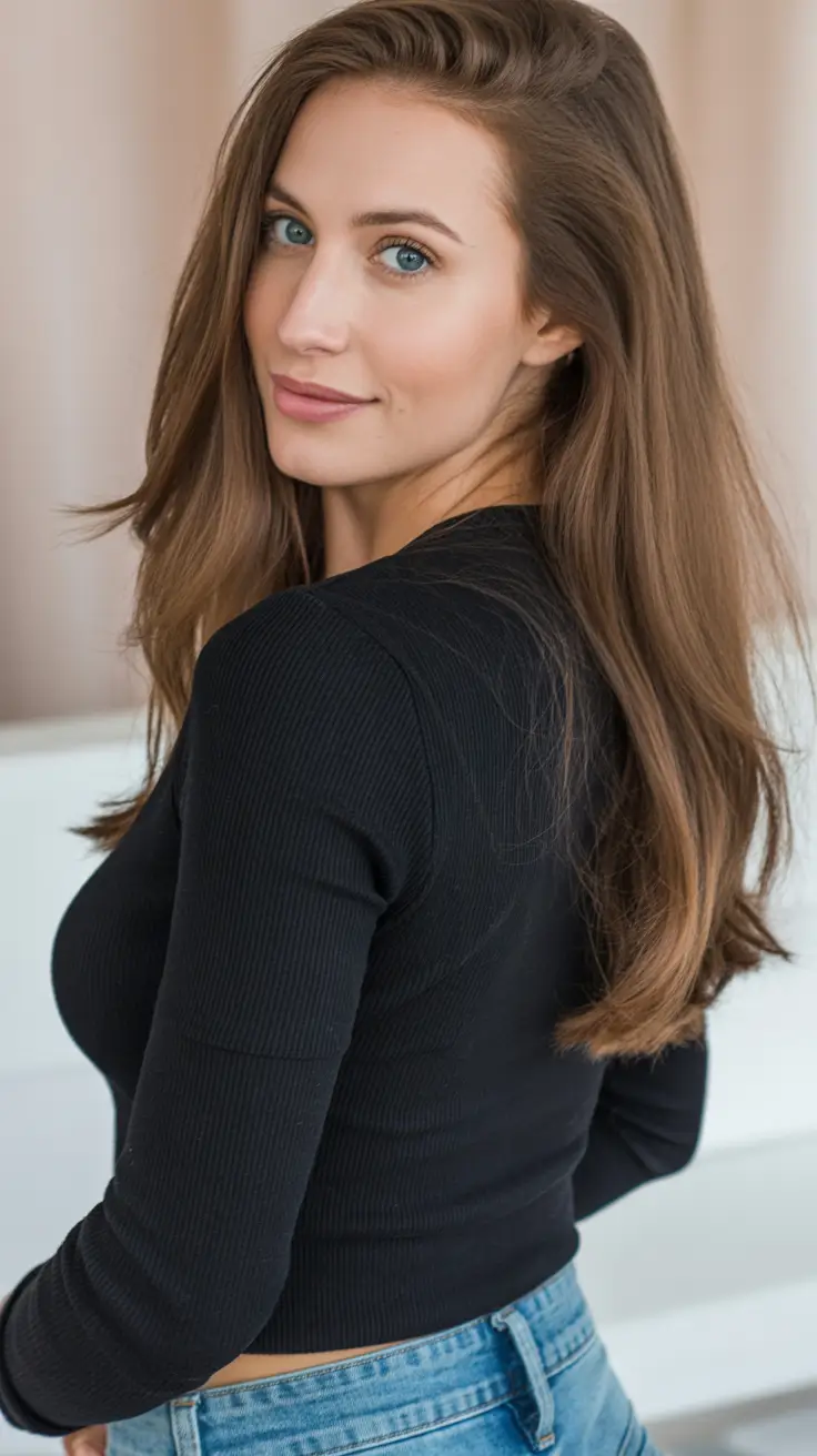 Brunette Hair Color Ideas Winter 2025-2026 Soft Brunette Waves with Natural Dimension
