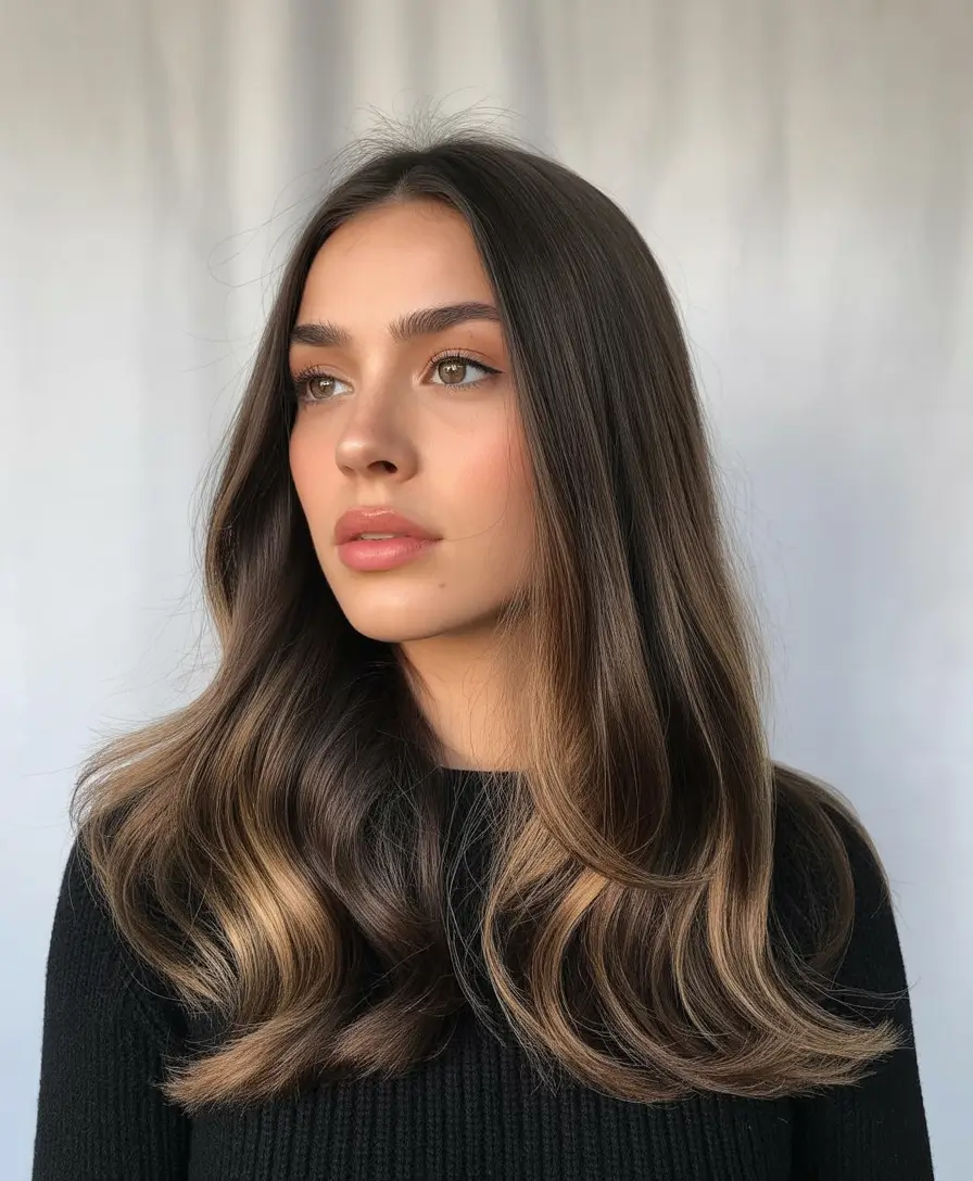 Brunette Hair Color Ideas Winter 2025-2026 Balayage Caramel Waves for Winter Glow