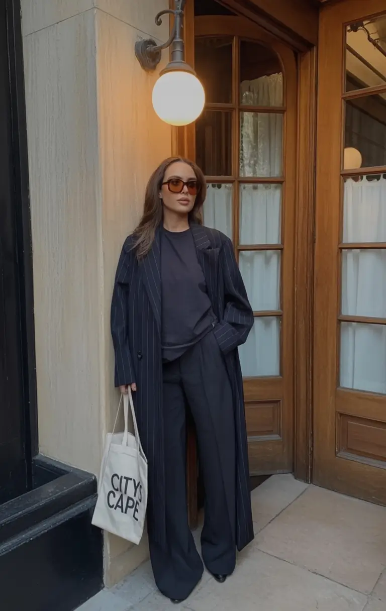 casual winter outfits Pinstripe Layers with Effortless Edge