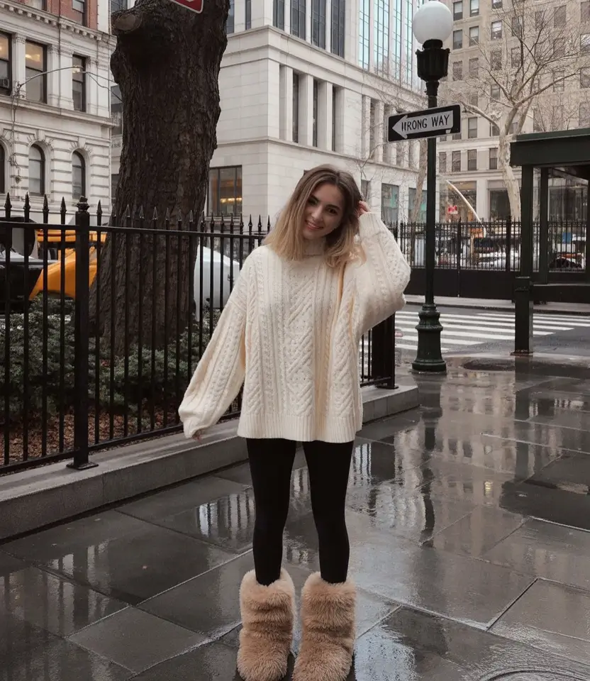 early winter outfits casual Chunky Knit and Statement Boots