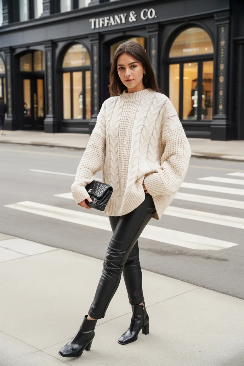 early winter outfits office Knit Luxe with Leather Edge
