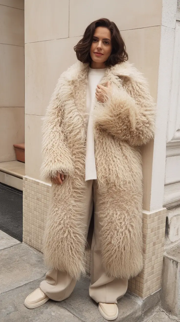 early winter outfits aesthetic Shaggy Coat Glamour