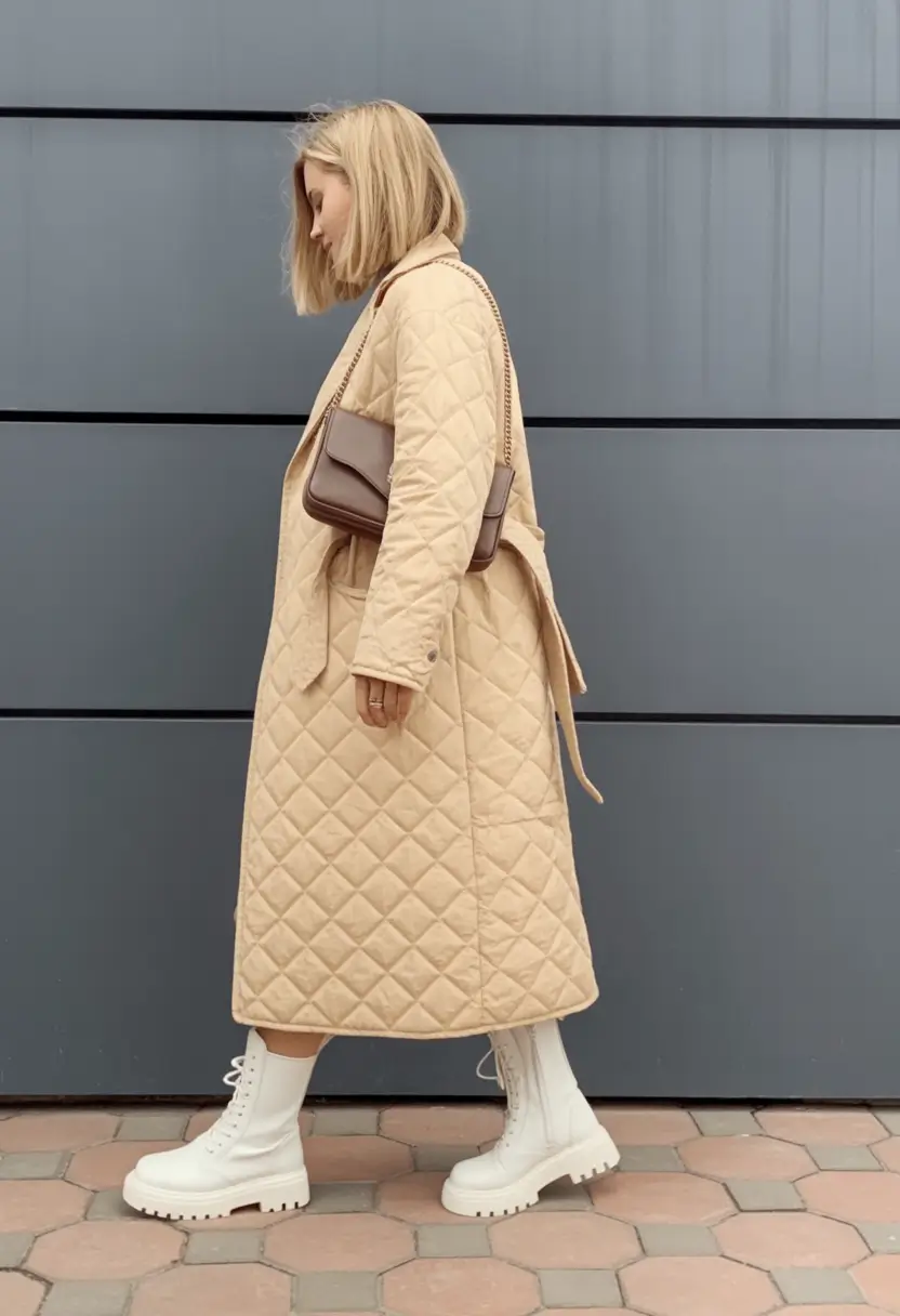 early winter outfits aesthetic Quilted Elegance in Beige