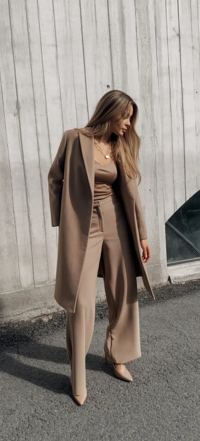 early winter outfits work Monochrome Elegance in Camel Tones