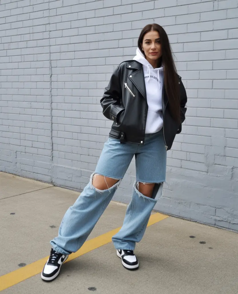 early winter outfits jeans Edgy Layers with a Retro Nod