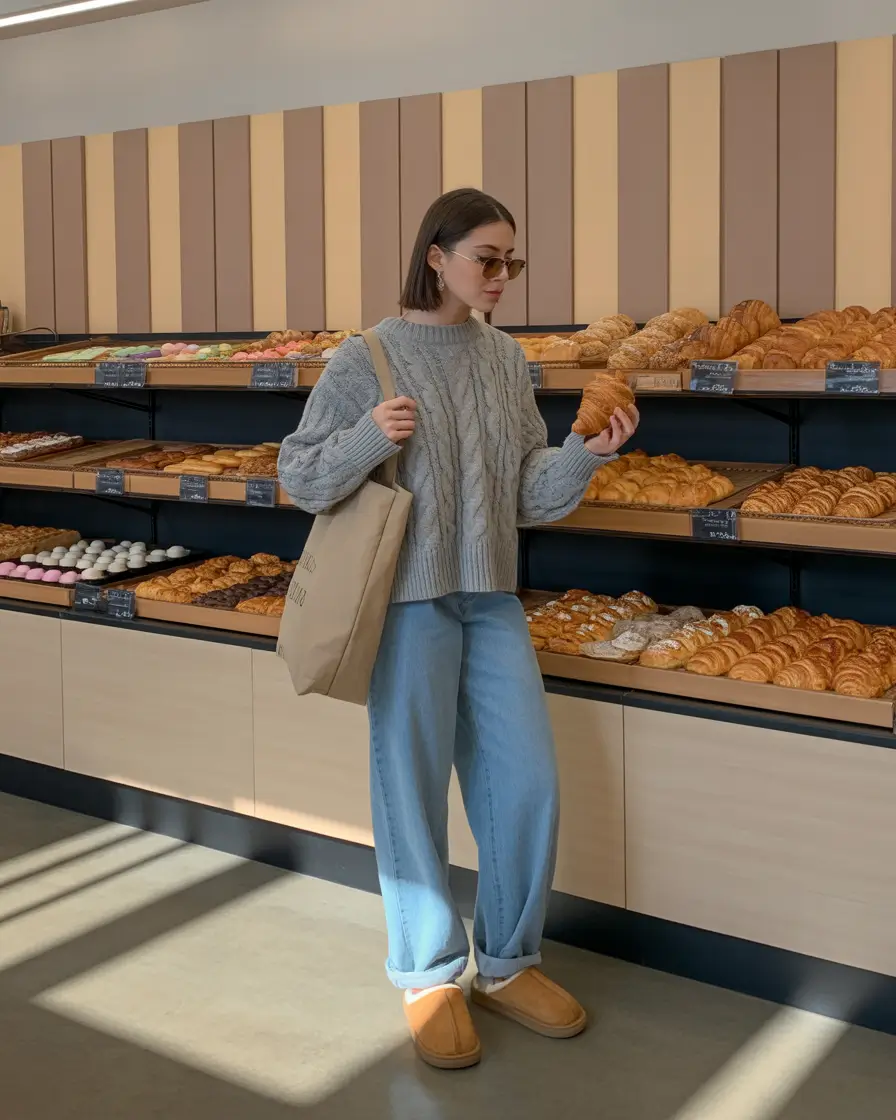 early winter outfits aesthetic Relaxed Knit with Denim Comfort