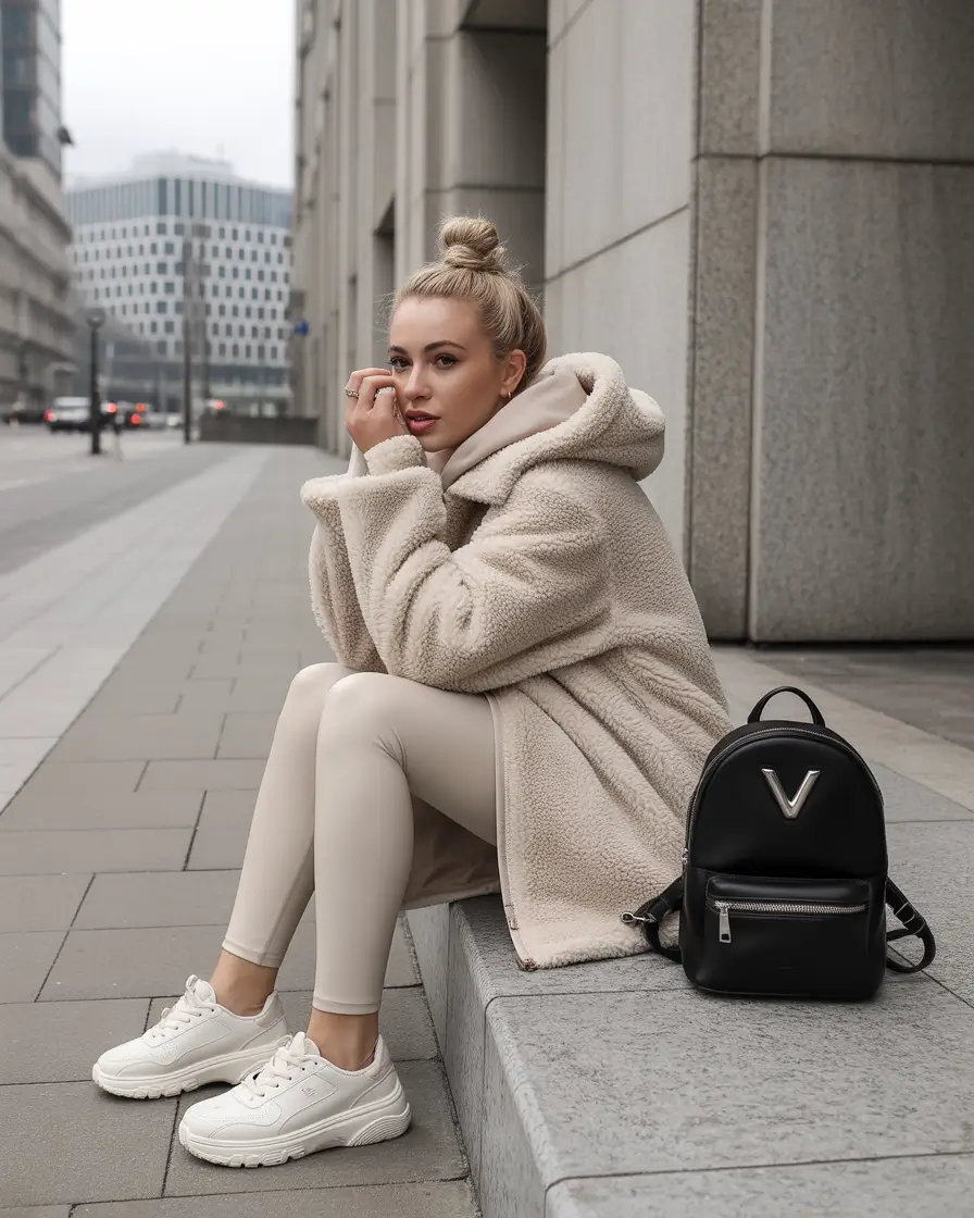 comfy winter outfits leggings Monochrome Cream Comfort