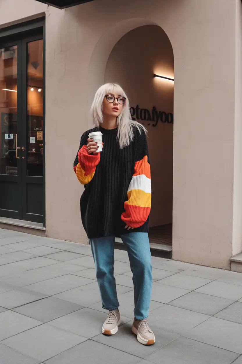 comfy winter outfits lazy days Playful Stripes and Oversized Knits