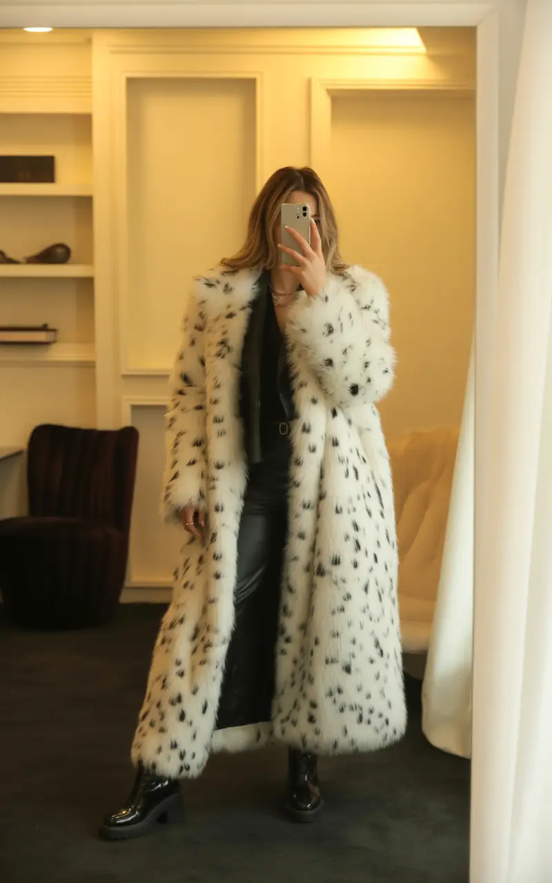 comfy winter outfits for women Drama in Monochrome Faux Fur