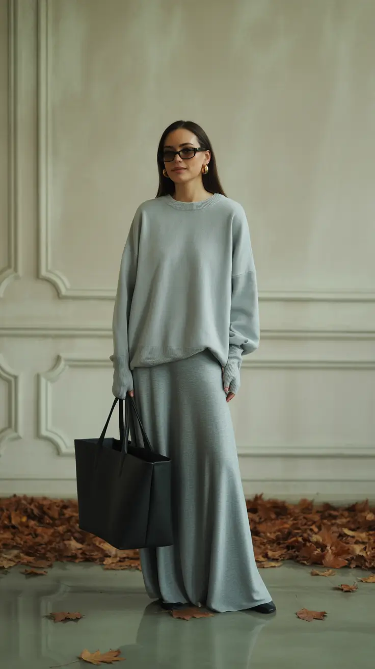 cozy winter outfits 2025 - 2026 style guide Monochrome Knit Maxi Set