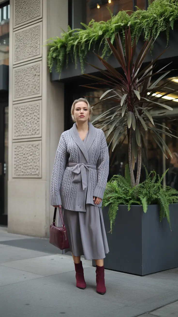 cozy winter outfits 2025 - 2026 style guide Chunky Knit Belted Elegance