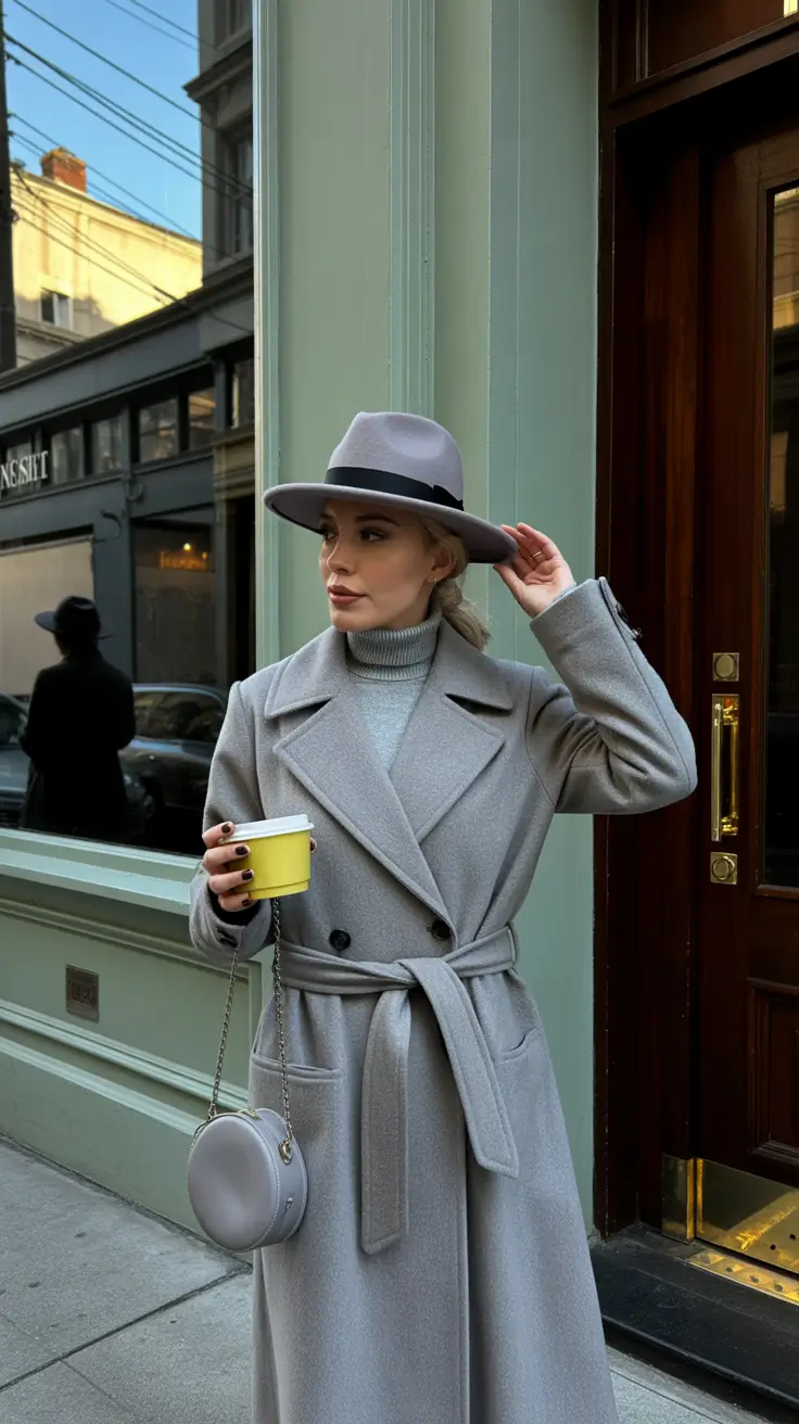 cozy winter outfits 2025 - 2026 style guide Gray Coat and Hat Power Look
