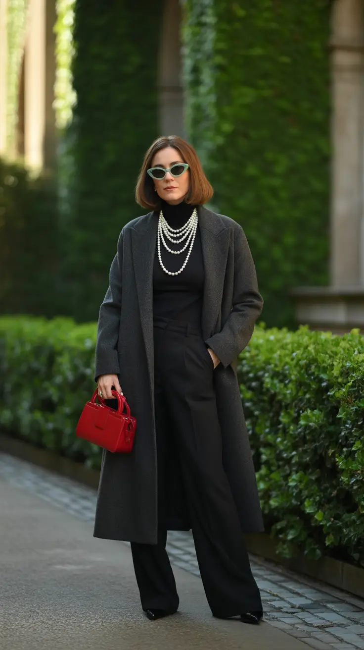 cozy winter outfits 2025 - 2026 style guide Parisian Gray with Bold Accessories