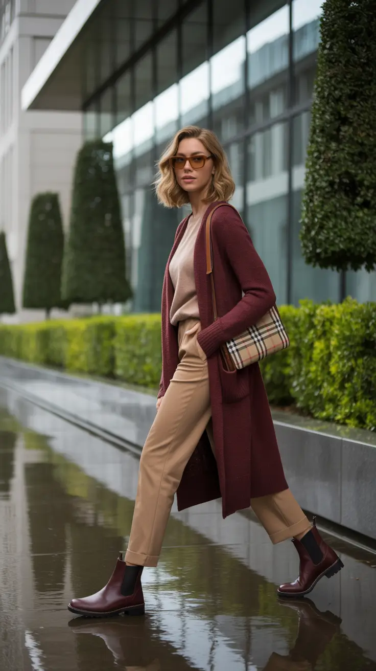 cozy winter outfits 2025 - 2026 style guide Burgundy and Beige Balance