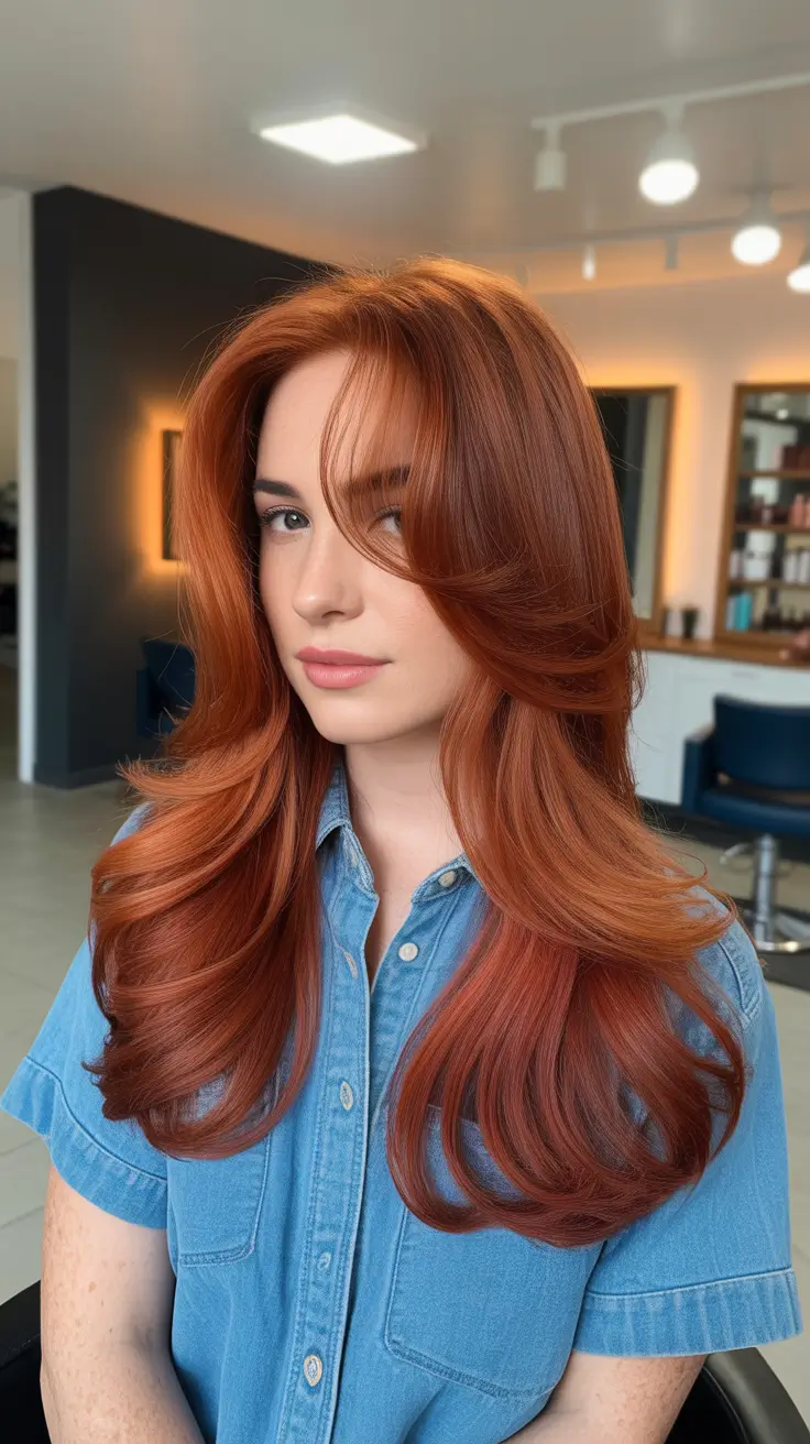 deep winter hair colors inspiration 2025 2026 Fiery Copper with Dimensional Layers