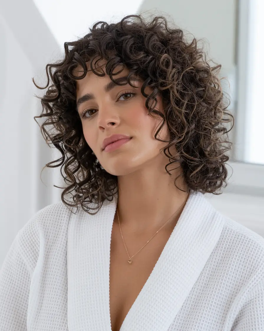 deep winter hair colors inspiration 2025 2026 Curly Brunette with Defined Layers
