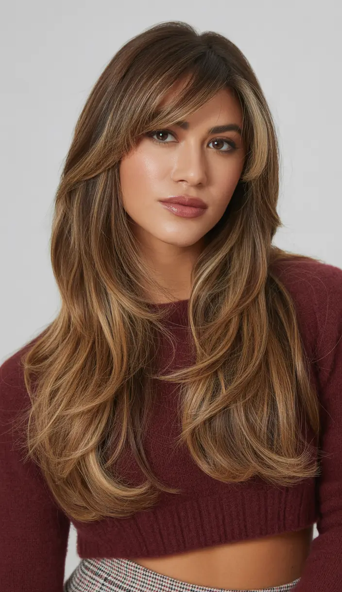 deep winter hair colors inspiration 2025 2026 Layered Honey Brown with Face-Framing Highlights