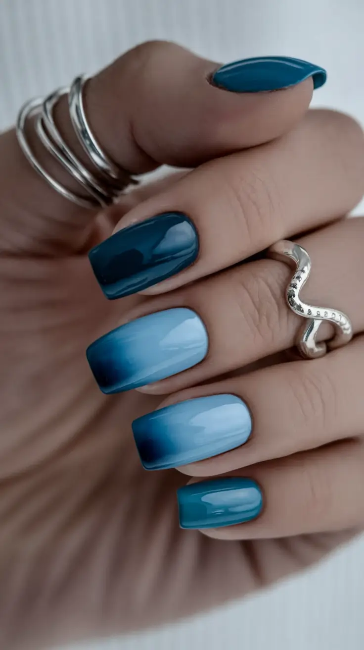 easy fall nails 2025 Blue Ombre Elegance