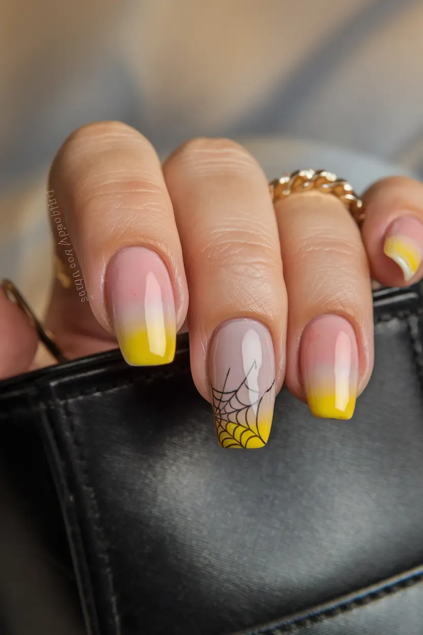 easy fall nails 2025 Sunset Ombre with a Spooky Twist