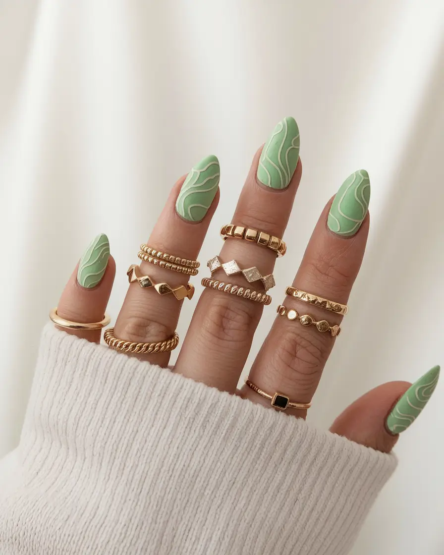 easy fall nails 2025 Matte Mint Waves
