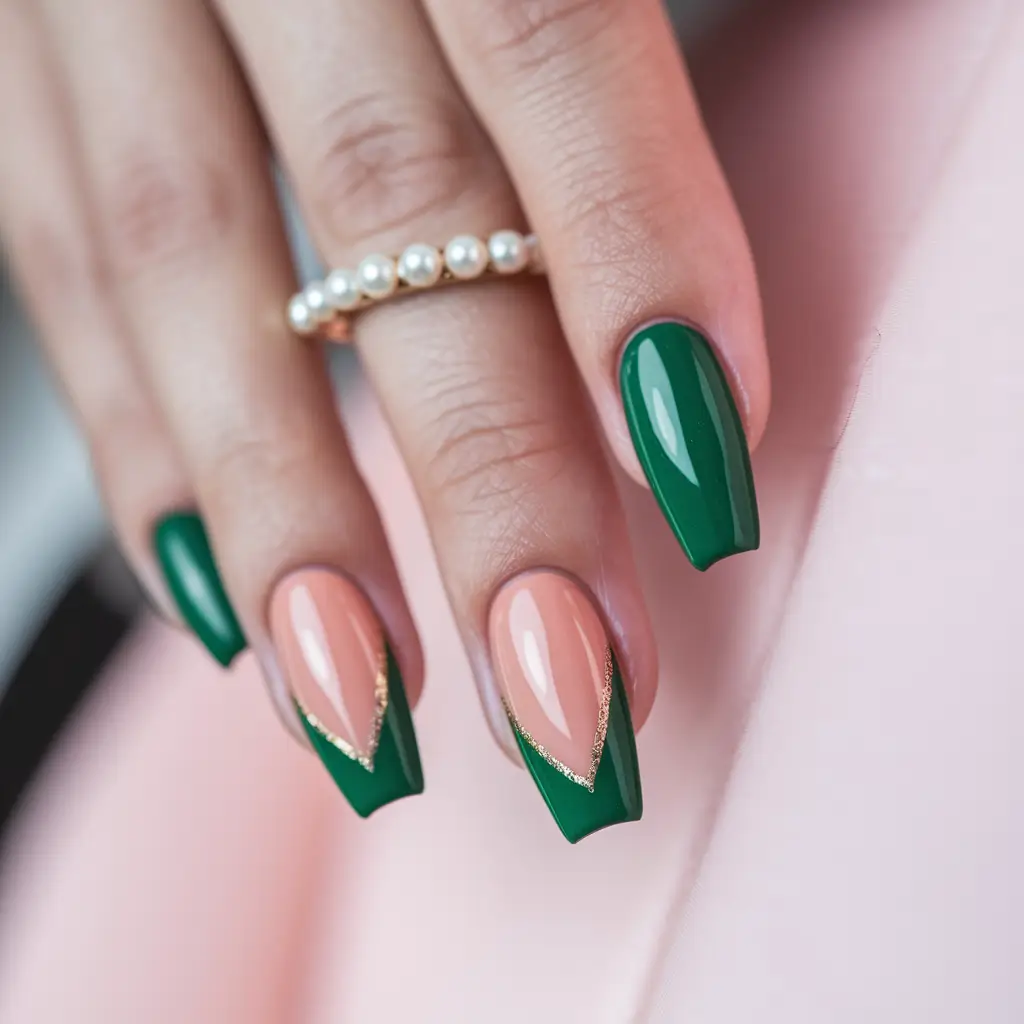 easy fall nails 2025 Emerald Chevron French