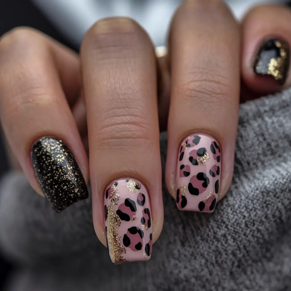 easy fall nails 2025 Golden Leopard Edge