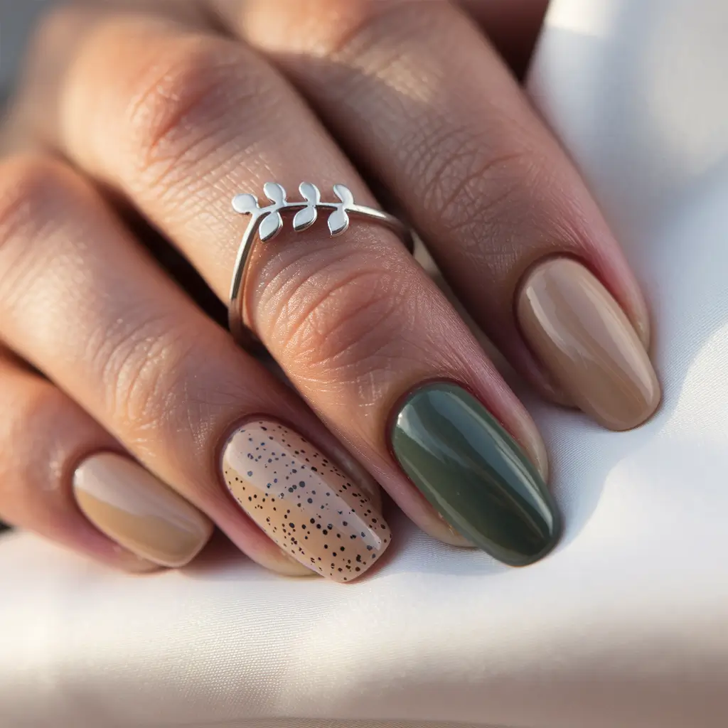 easy fall nails 2025 Earthy Neutrals with a Speckled Twist