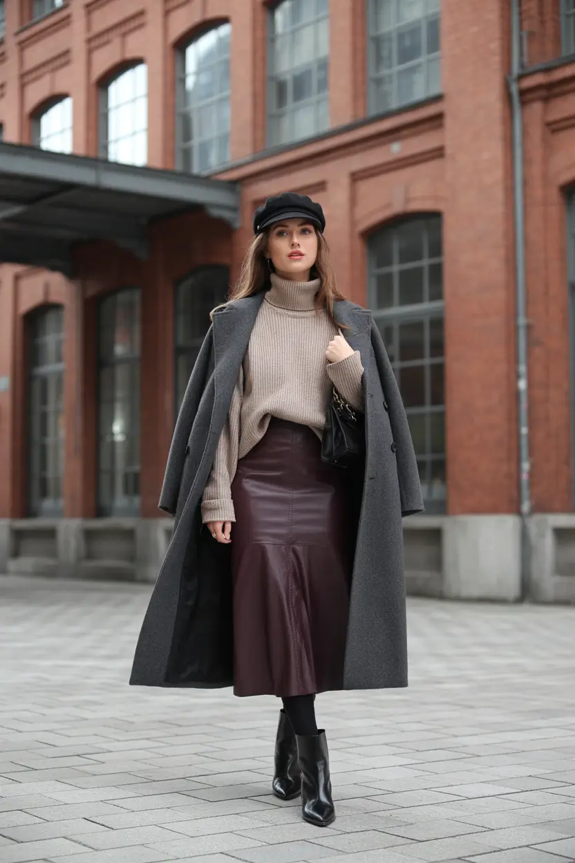 Elegant classy outfit Refined Layers with Leather Accents