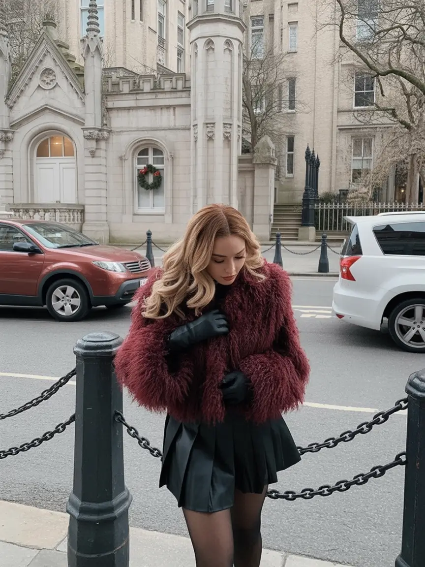 Elegant classy outfit Burgundy Drama with a Mini Twist