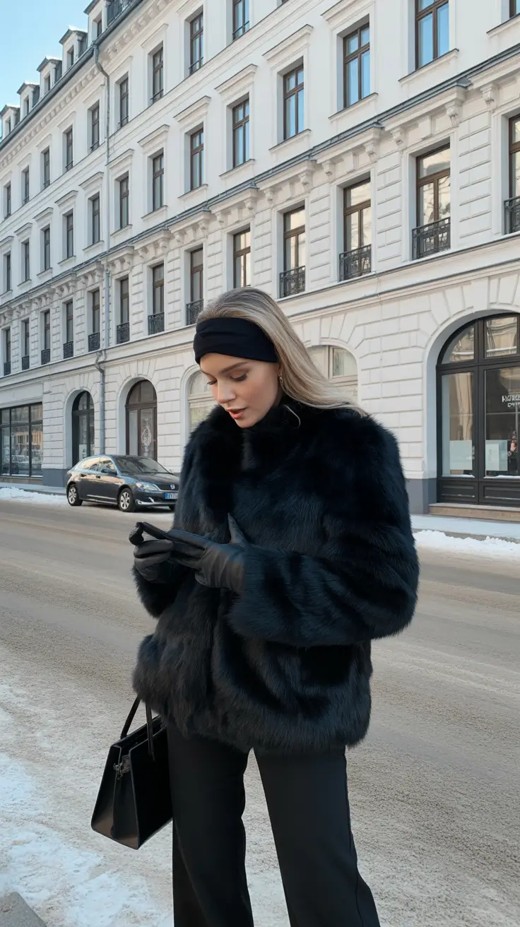 Elegant classy outfit Black Fur Sophistication