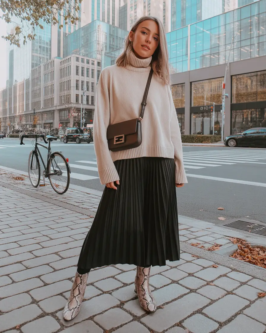 Elegant classy outfit Effortless Pleats with a Cozy Twist