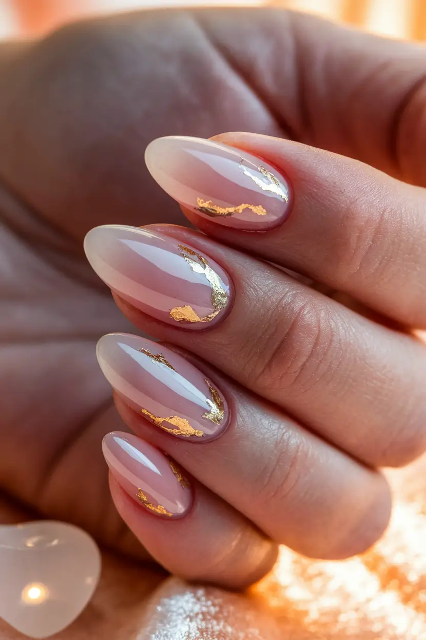 fall colors for nails 2025 Sheer Nude with Golden Foil