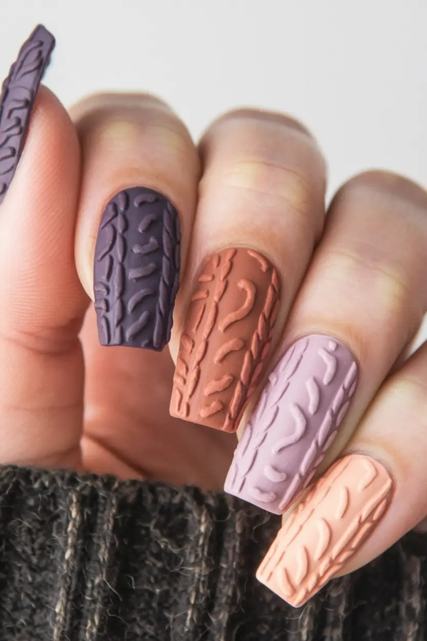 fall colors for nails 2025 Knitted Texture Nails