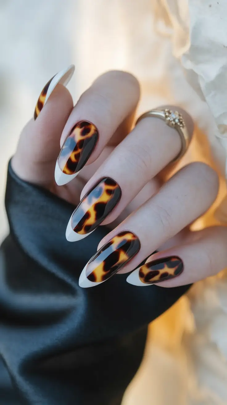fall colors for nails 2025 Tortoiseshell French Tips