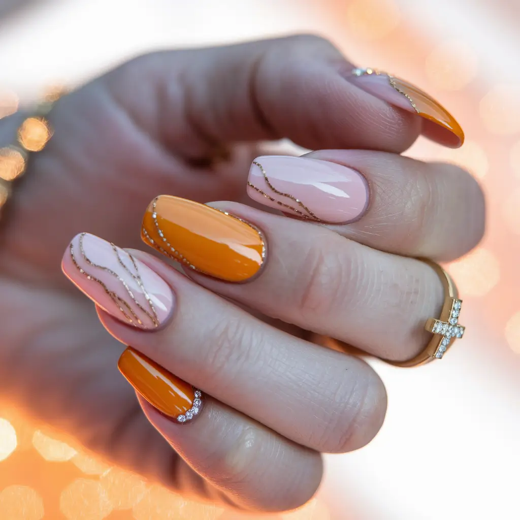 fall colors for nails 2025 Golden Waves and Autumn Orange